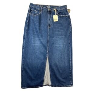 ana Denim Jean Maxi Skirt Womens 14 Blue High Rise Front Slit Western NWT